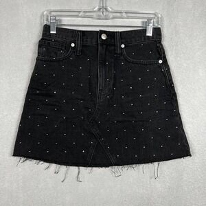 Madewell Rigid Denim A-line Skirt Size 25 Black Mini Metalic Dots Edition